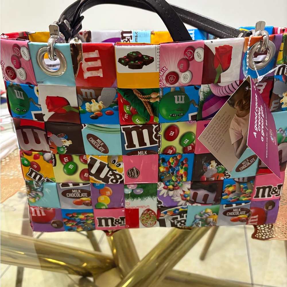 M&M'S Colorful Patchwork Tote Bag with Black Handles